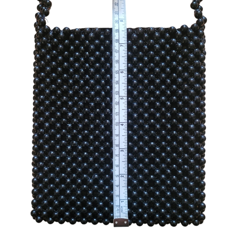 Black Cross Body Beaded Satin Lined Purse - Picture 6 of 8